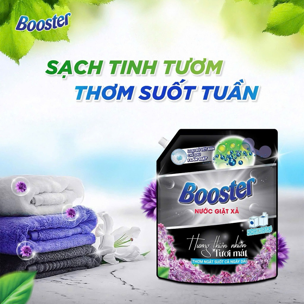 Xả KHo 4 túi Nước giặt xả Booster 2in1 Hương Tươi Mát Túi 3,7kg , lưu hương , sạch khuẩn , mềm vải