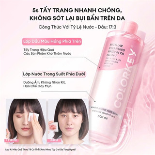 Nước tẩy trang Colorkey Micellar Cleansing Water 2 lớp làm sạch sâu dịu nhẹ cho da sạch lớp makeup