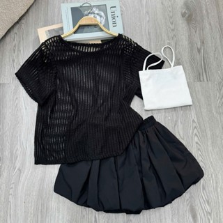 Set Bigsize nữ 3 món áo lưới phối áo hai dây và chân váy xếp ly,phong cách trẻ trung A318+G118+CV413