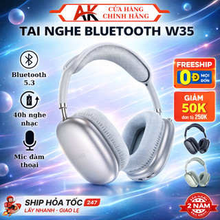 Tai Nghe Chụp Tai Hoco W35 Bluetooth 5.3, Headphone Có Mic Đàm Thoại, Pin Sử Dụng 40h Nghe Nhạc