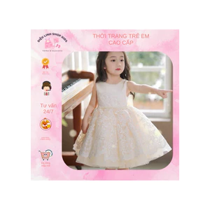 váy trắng kem bồng xoè nơ to sau lưng - váy cho bé Diệu linh shopkids sz 8-38kg DL78