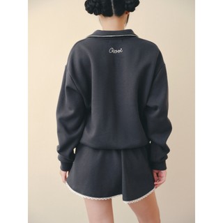 Set OLV áo và chân váy thun trẻ trung năng động Charcoal Lace Trim Knit Set phù hợp mùa thu đông