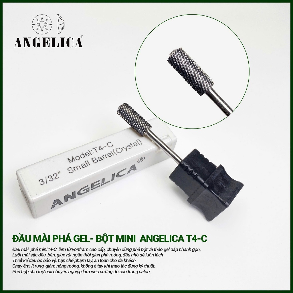 Đầu Mài Phá Gel - Bột Mini Angelica T4-C Chất Liệu VONFRAM Cao Cấp