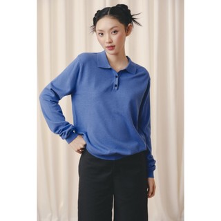 Áo len OLV polo tay dài dễ phối Blue Knit Long Sleeve Top phù hợp mọi dịp và mùa thu đông