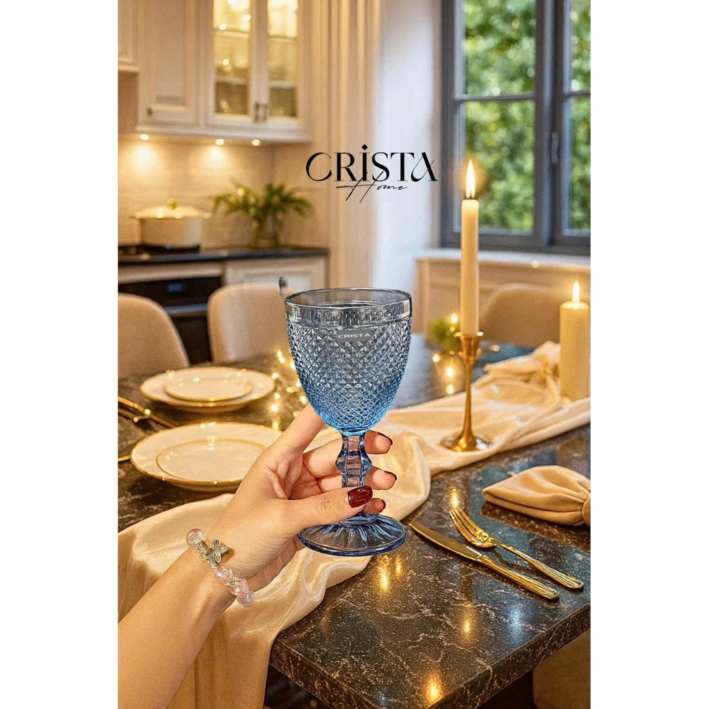 🌈 BỘ 6 LY VÂN KIM CƯƠNG CRISTA HOME 300ML – MIX MÀU PASTEL CAO CẤP