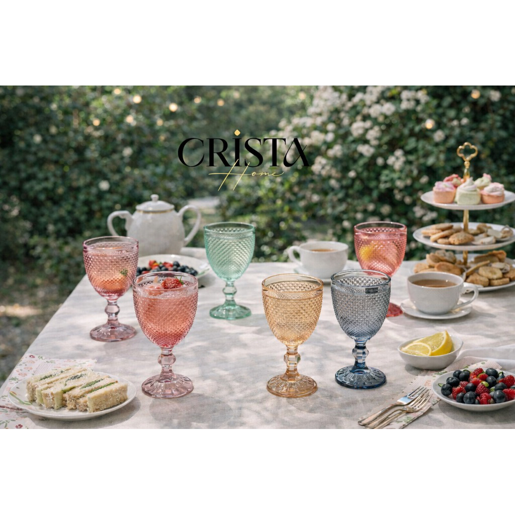 🌈 BỘ 6 LY VÂN KIM CƯƠNG CRISTA HOME 300ML – MIX MÀU PASTEL CAO CẤP