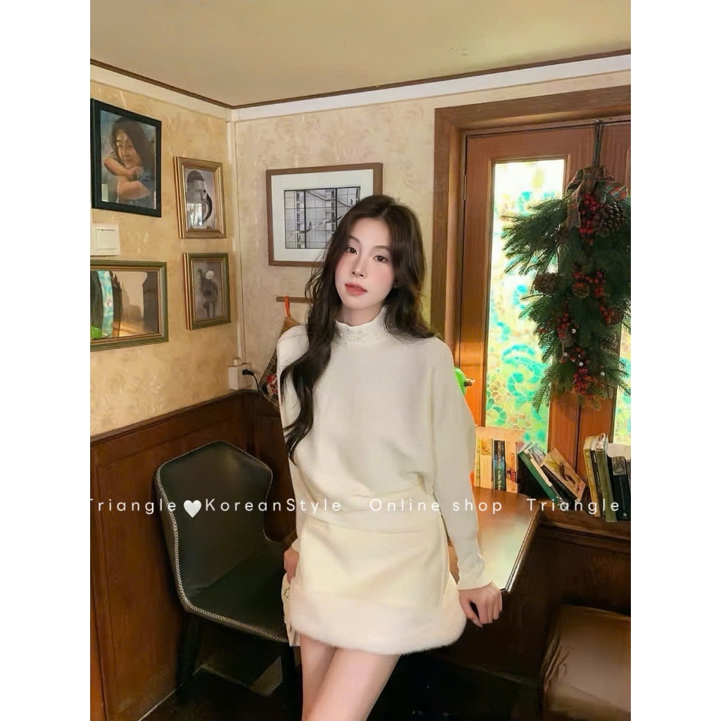 TRIANGLE (Cân nhắc kỹ, return is not welcomed) - Áo len kiểu cách điệu style Hàn Quốc thanh lịch, dễ mặc, cổ bling