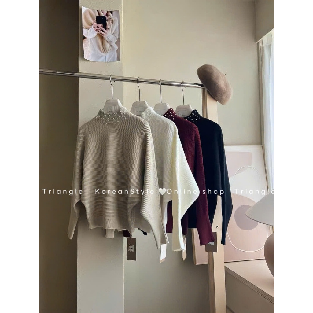 TRIANGLE (Cân nhắc kỹ, return is not welcomed) - Áo len kiểu cách điệu style Hàn Quốc thanh lịch, dễ mặc, cổ bling