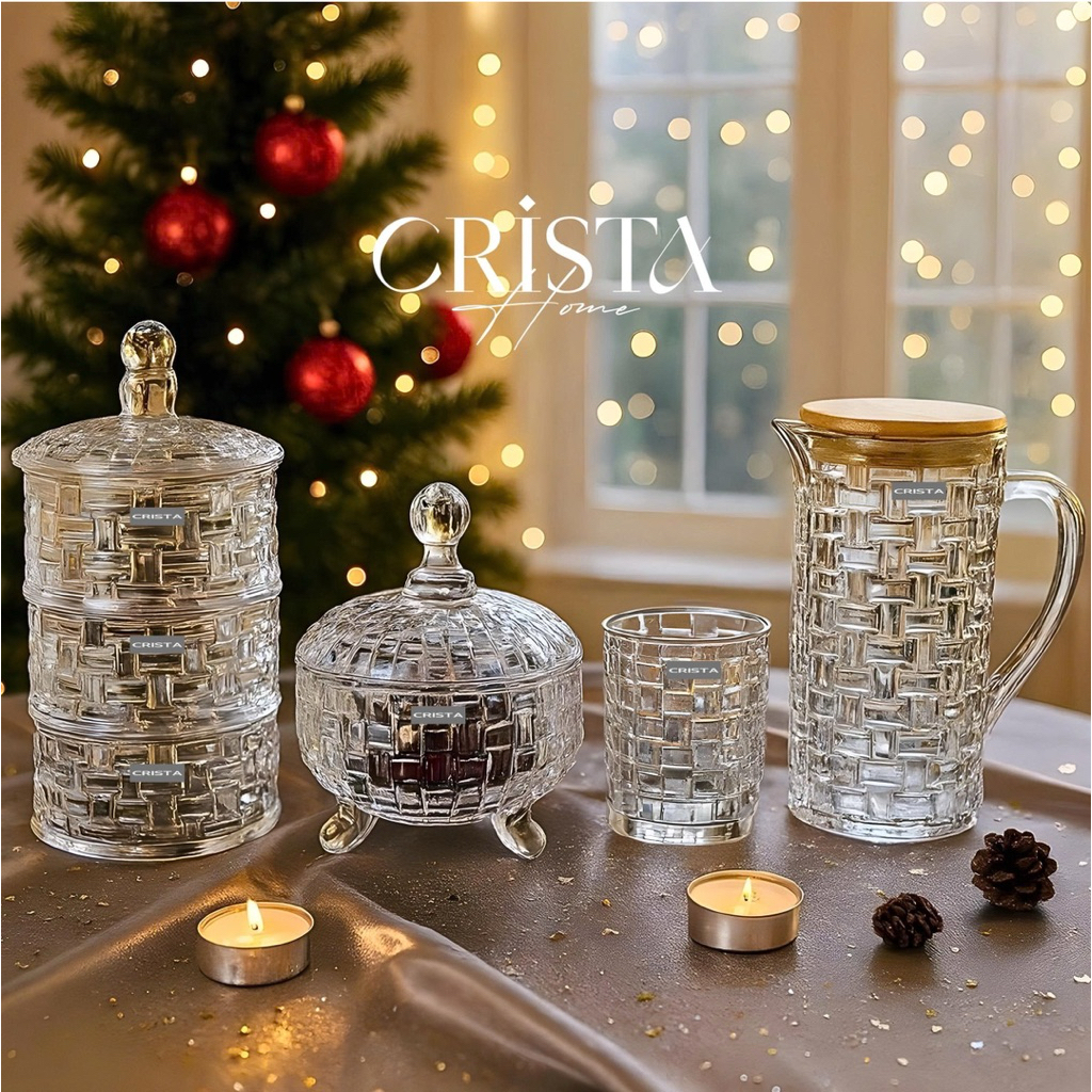Bộ 2 Hũ Mứt Ba Chân vân caro  Crista Home – Bán Sỉ Quà Tết