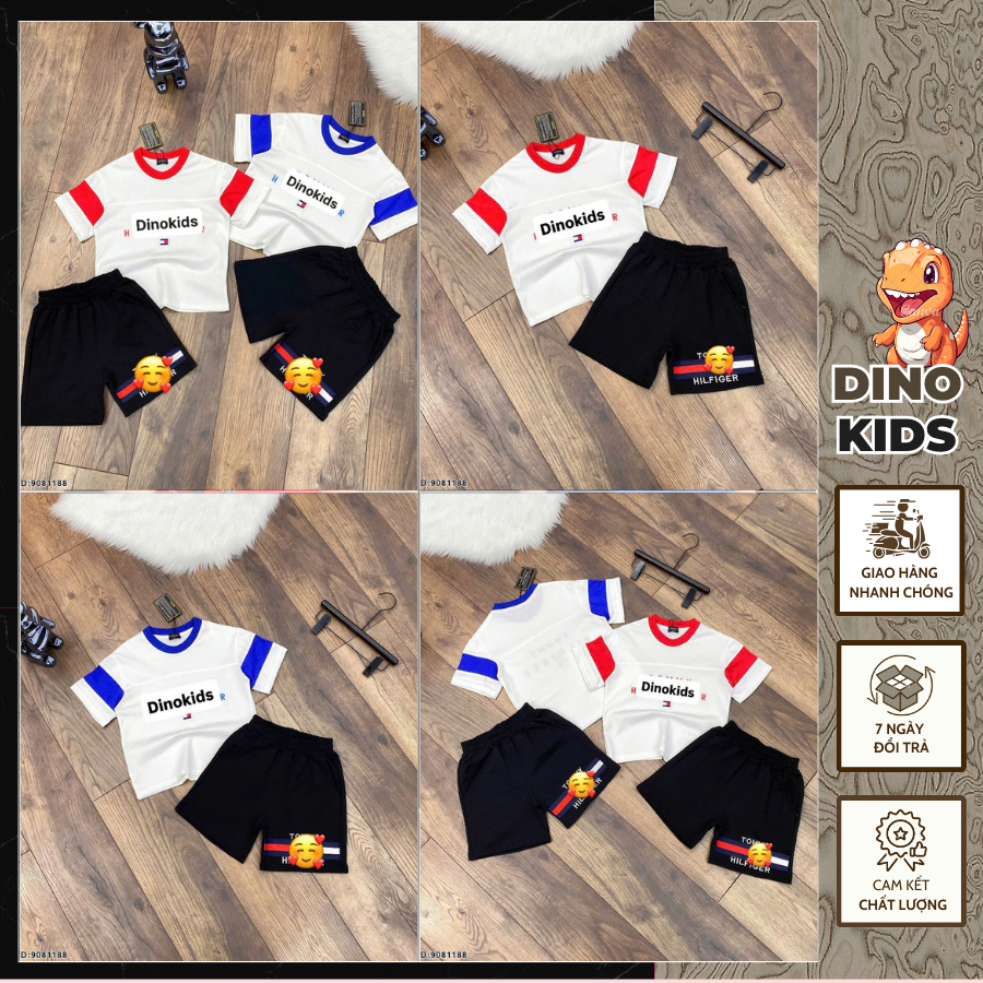 Bộ cộc hè bé trai thêu chữ phối tay và cổ khác màu hàng cao cấp-Bộ hè bé trai chất cotton hàng siêu đẹp