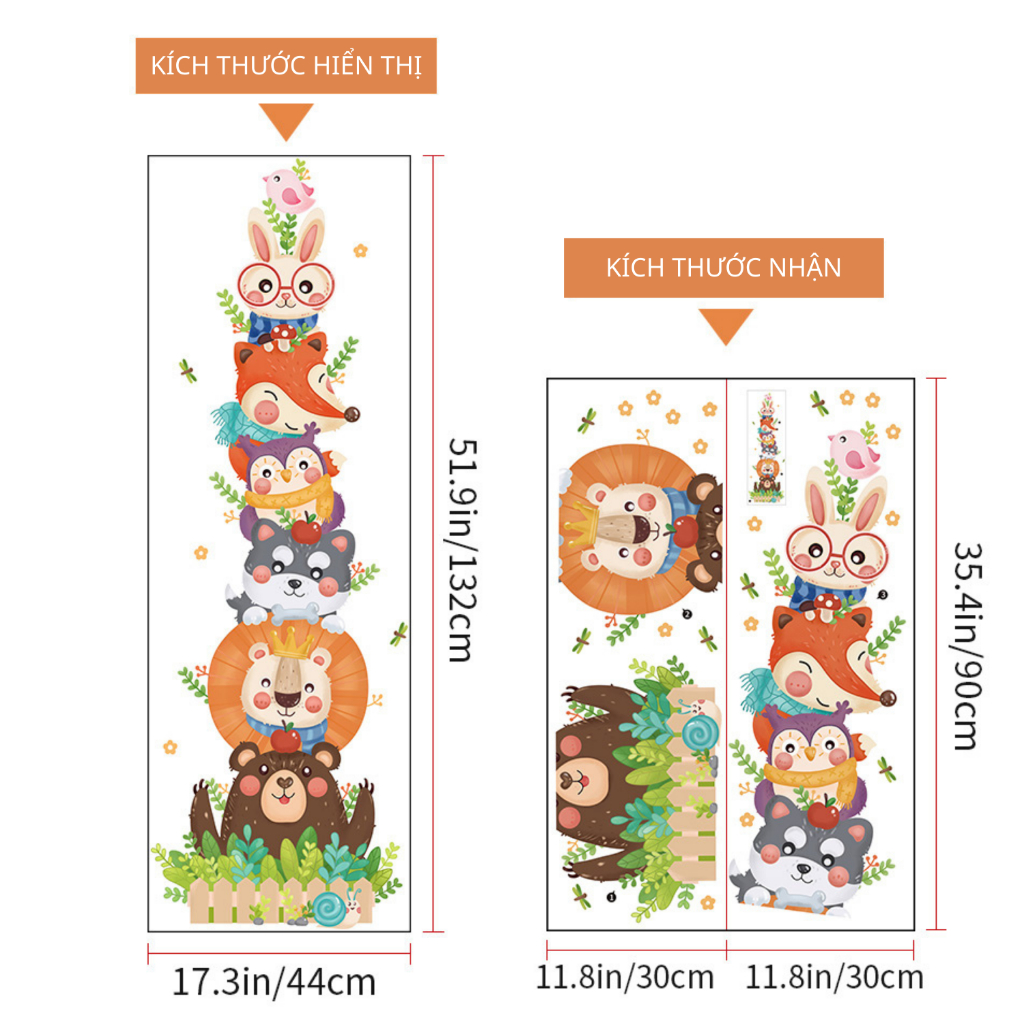 Decal Dán Tường Khu Rừng Động Vật Có Keo Sẵn 44x132cm - Trang Trí Cửa Phòng Cho Bé