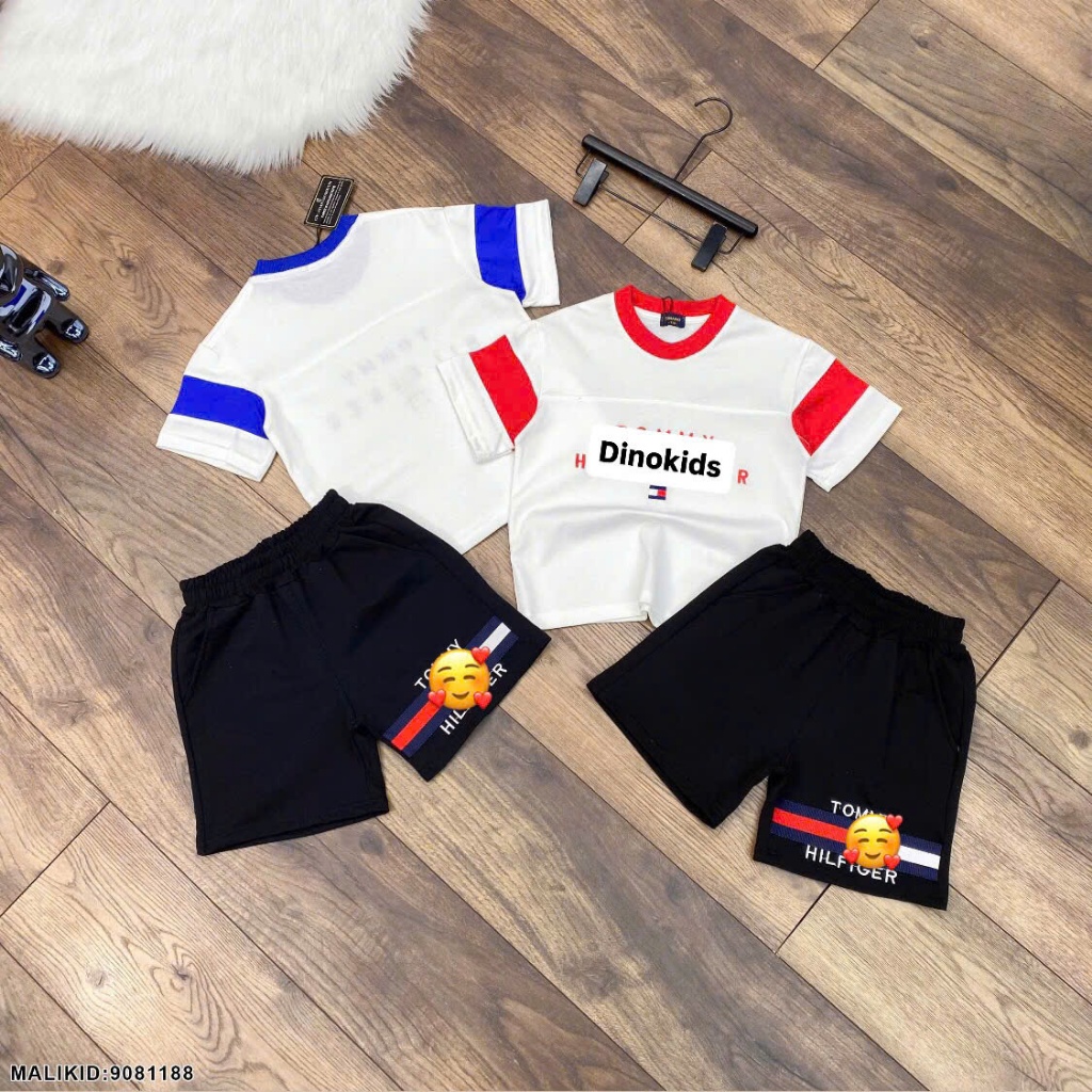 Bộ cộc hè bé trai thêu chữ phối tay và cổ khác màu hàng cao cấp-Bộ hè bé trai chất cotton hàng siêu đẹp