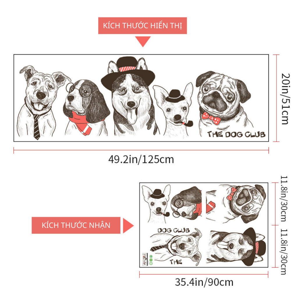 Decal Dán Tường Những Chú Chó The Dog Club Có Keo Sẵn 125x51cm – Trang Trí Nhà Cửa