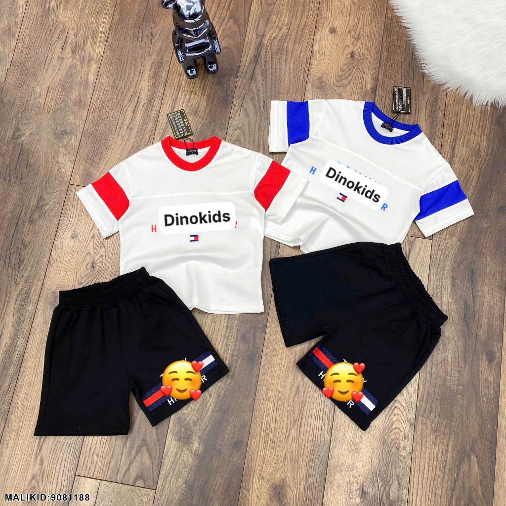 Bộ cộc hè bé trai thêu chữ phối tay và cổ khác màu hàng cao cấp-Bộ hè bé trai chất cotton hàng siêu đẹp