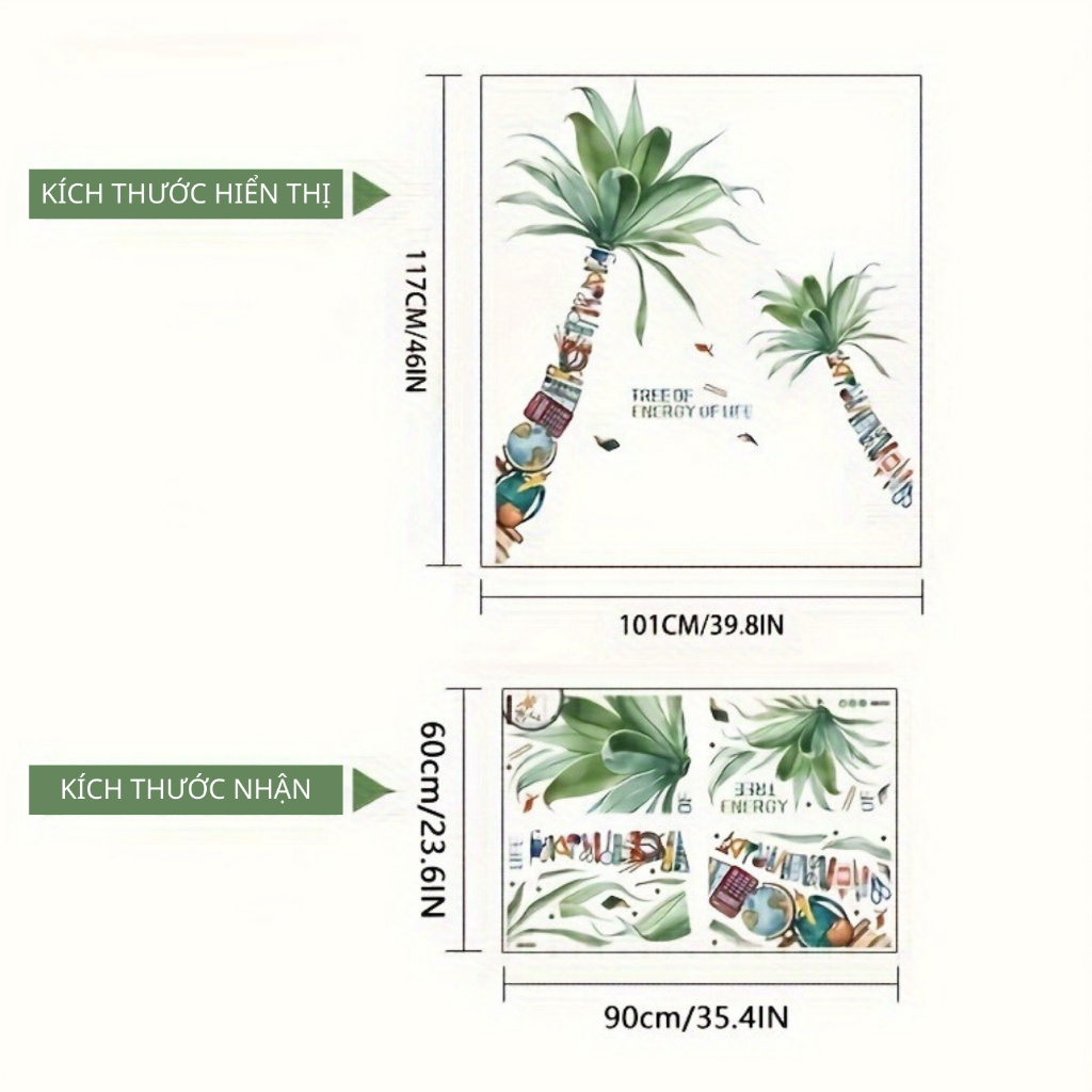 Decal Dán Tường Cây Tri Thức - Tree Of Energy Of Life Có Keo Sẵn 101x117cm – Trang Trí Góc Học Tập