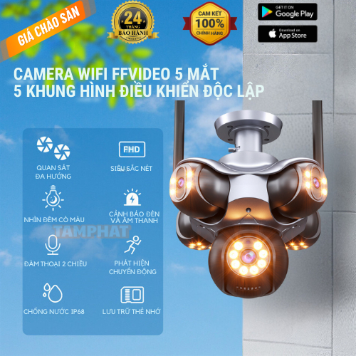 (Lỗi 1 đổi 1)Camera FFVIDEO WIFI Model 2026 ngoài trời 5 mắt xoay được ...