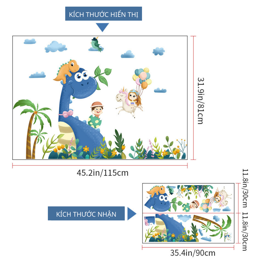 Decal Dán Tường Hình Khủng Long Và Bé Có Keo Sẵn 115x81cm - Trang Trí Phòng Bé Sinh Động, Dễ Thương