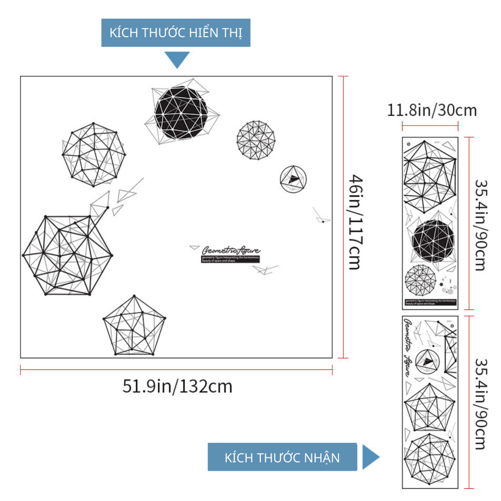 Decal Dán Tường Hình Học Nghệ Thuật Geometric Có Keo Sẵn 132x117cm – Trang Trí Góc Làm Việc