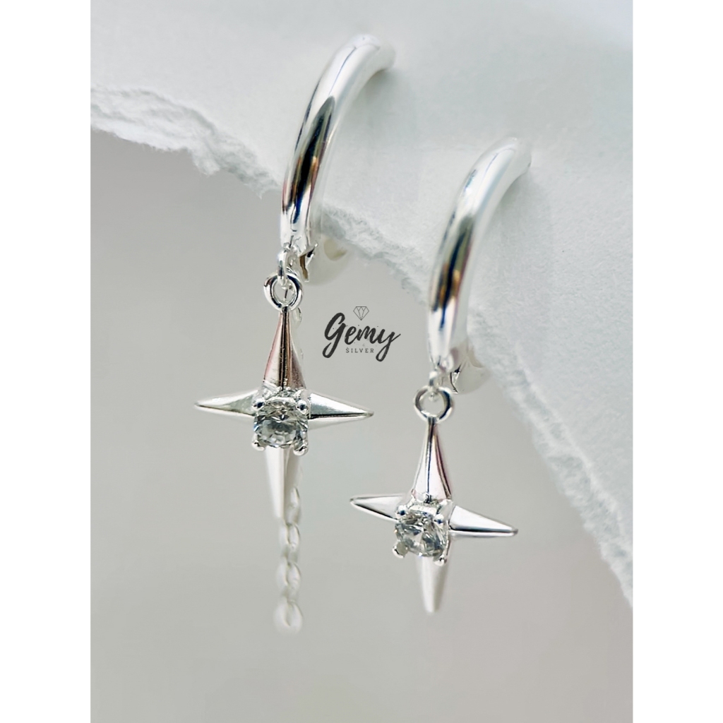Khuyên tai nam tròn bạc nguyên chất Star Light 2 thiết kế ngôi sao đính đá siêu chất (1 chiếc) | GEMY SILVER KN78