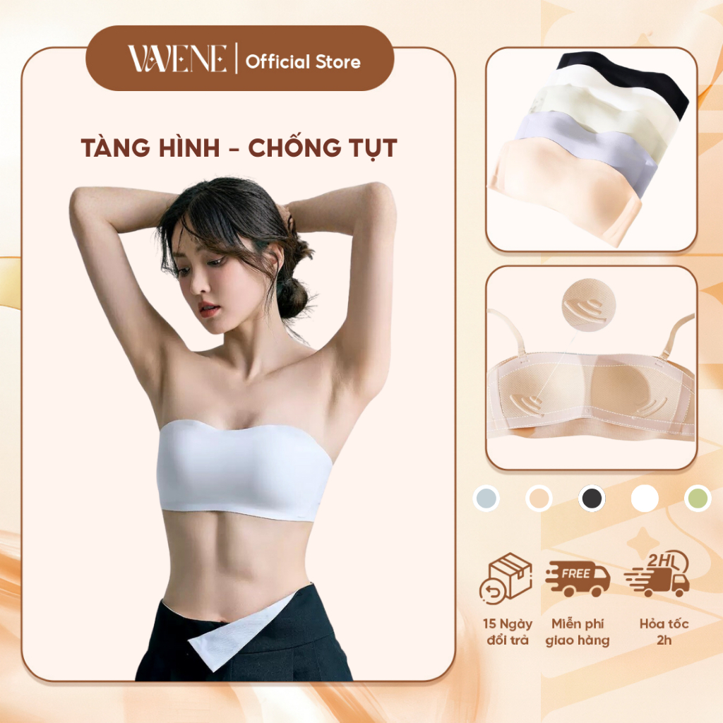 Áo Bra Quây Vanvene AL397 su trơn không gọng Cup Ngang Đệm Mỏng ôm sát mềm mịn, Áo lót không dây chống tụt không lộ viền