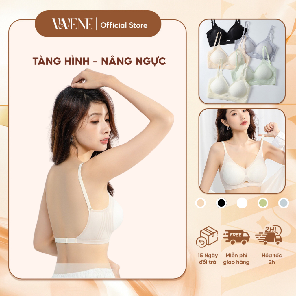 Áo lót nữ KHÔNG LỘ VIỀN Vanvene A489 áo bra su hở lưng siêu nhẹ đệm 3cm tàng hình không gọng mềm mịn