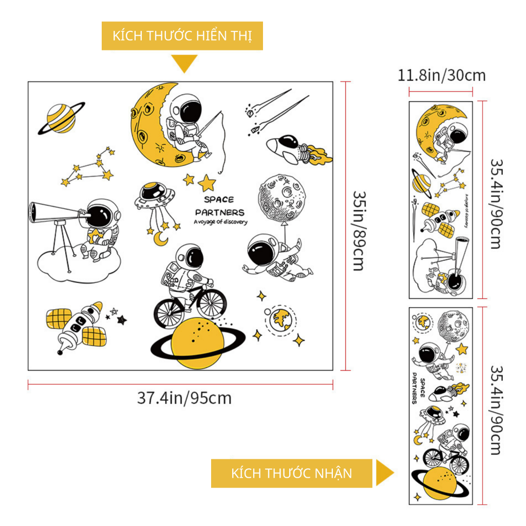Decal Dán Tường Phi Hành Gia Trên Mặt Trăng Có Keo Sẵn 95x89cm - Trang Trí Phòng Ngủ Tủ Kệ Dễ Thương
