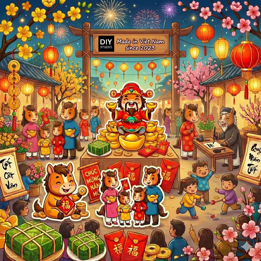 Sticker Tết 2026 Bính Ngọ 🌈𝑭𝒓𝒆𝒆𝒔𝒉𝒊𝒑 Sticker Hình Dán Tết Cổ Truyền Trang Trí Bao Lì Xì, Thiệp Tết, Hộp Quà, Bình Nước