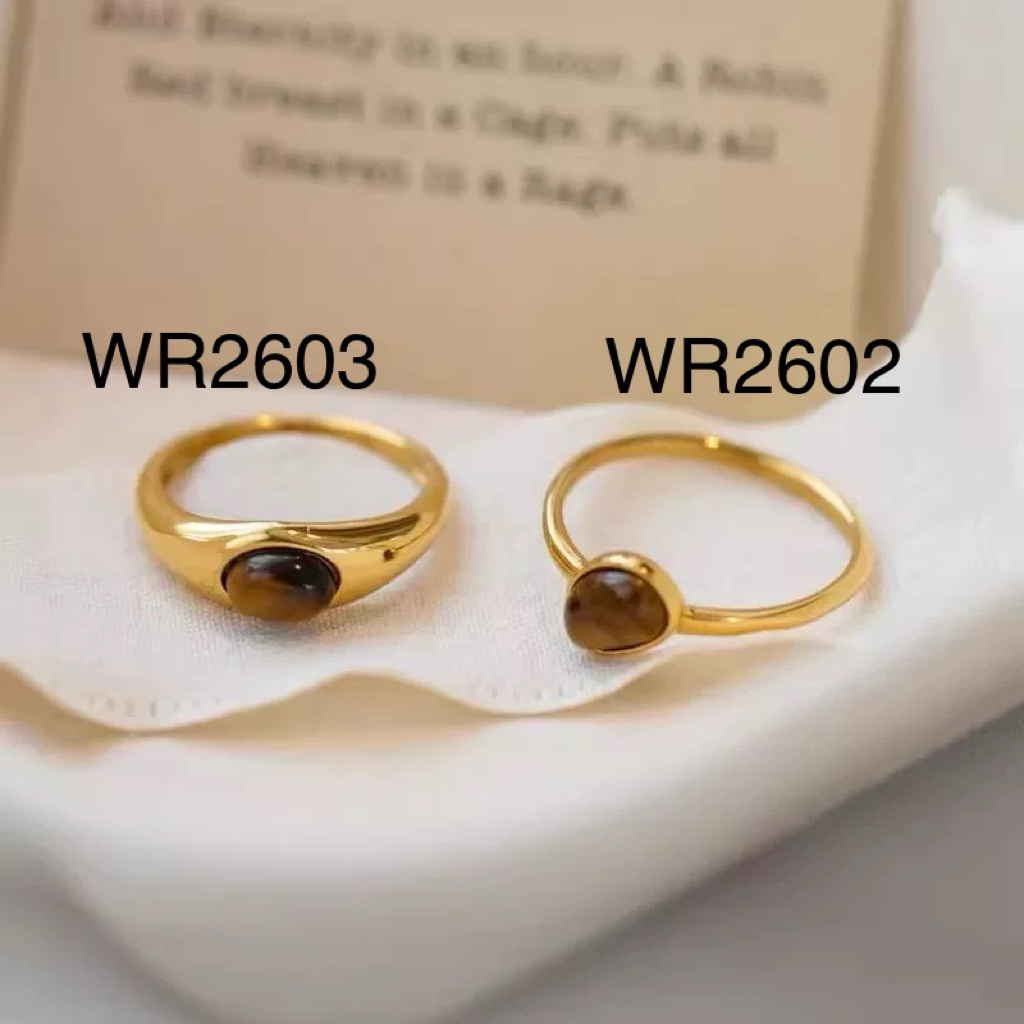 Nhẫn nữ unisex titan khảm đá mắt hổ mạ vàng 18K không gỉ WR2602 BY ACCESSORIES