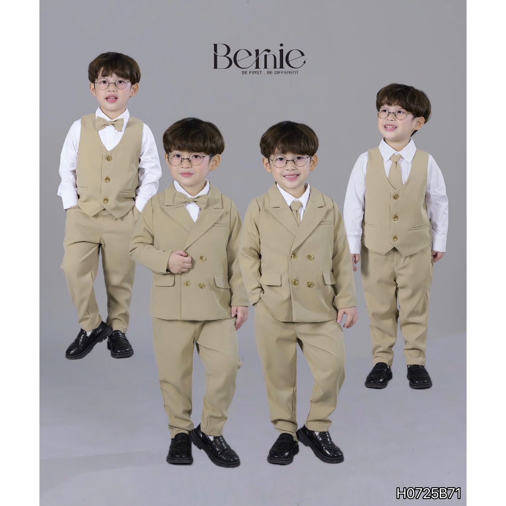 [Chính hãng Bernie] Bộ vest công tử Hàn Quốc cho bé trai, set vest 6 chi tiết dày dặn đẹp cho bé