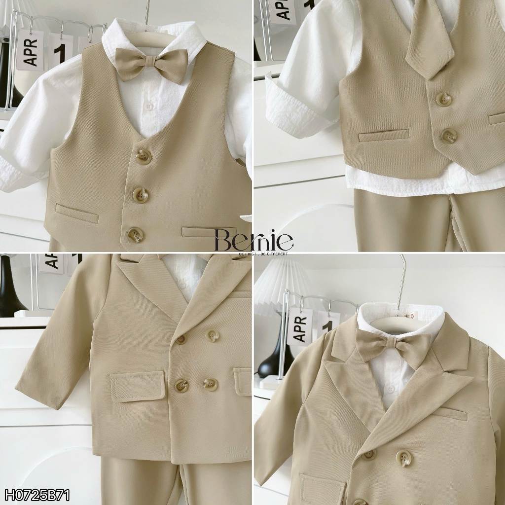 [Chính hãng Bernie] Bộ vest công tử Hàn Quốc cho bé trai, set vest 6 chi tiết dày dặn đẹp cho bé