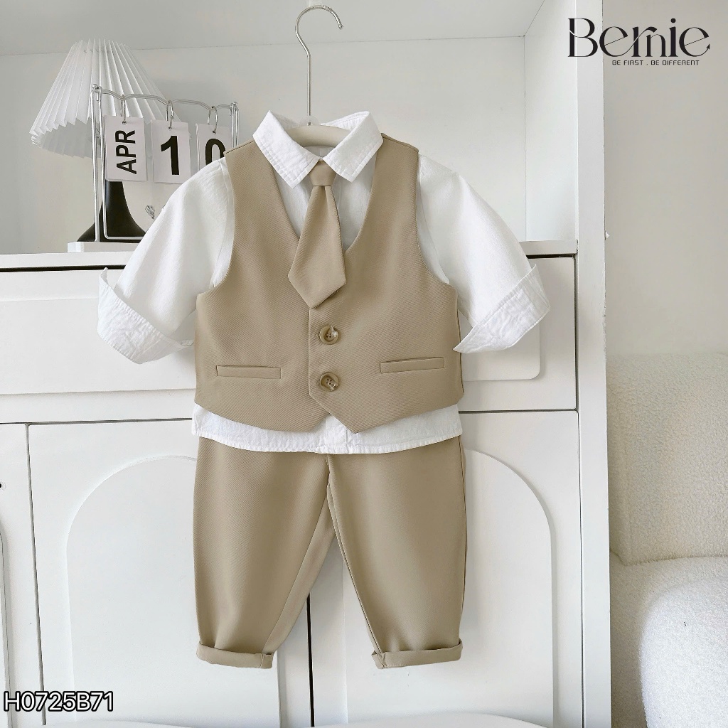 [Chính hãng Bernie] Bộ vest công tử Hàn Quốc cho bé trai, set vest 6 chi tiết dày dặn đẹp cho bé