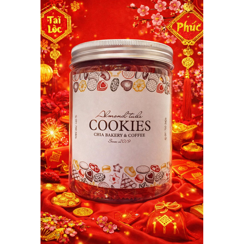 Combo 1KG Bánh ngói hạnh nhân siêu hạt giòn thơm - 5 hộp 200g