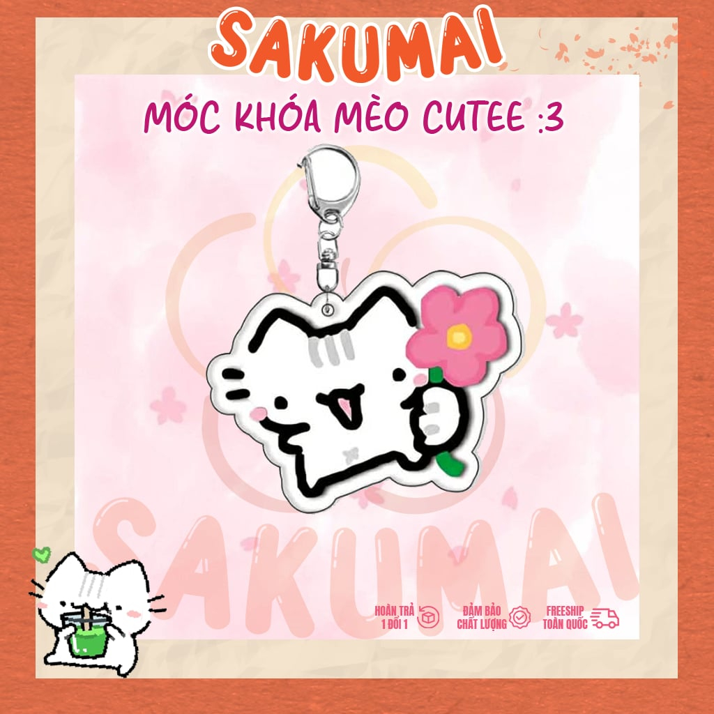 Móc Khoá Mèo, Móc Khoá Mèo Meme Dễ Thương Phụ Kiện Túi Ngộ Nghĩnh Meme Kawaii Dâu Mèo Con In 2 Mặt Acrylic - SakuMai