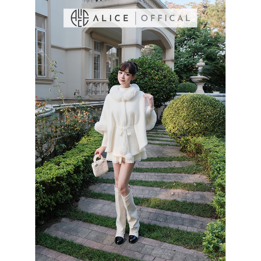 Set Váy Thu Đông Alice Cao Cấp, Áo Khoác Len Lông Cao Cấp Phối Chân Váy Len Dệt Kim T421+CV1005