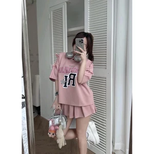 Sét Váy Nữ Basic Dễ Thương In Chữ RI Cổ Tròn Mix Chân Váy Xếp Ly ( Có Quần Bảo Hộ ) Mặc Đi Tiệc ,Đi chơi Xinh Xắn