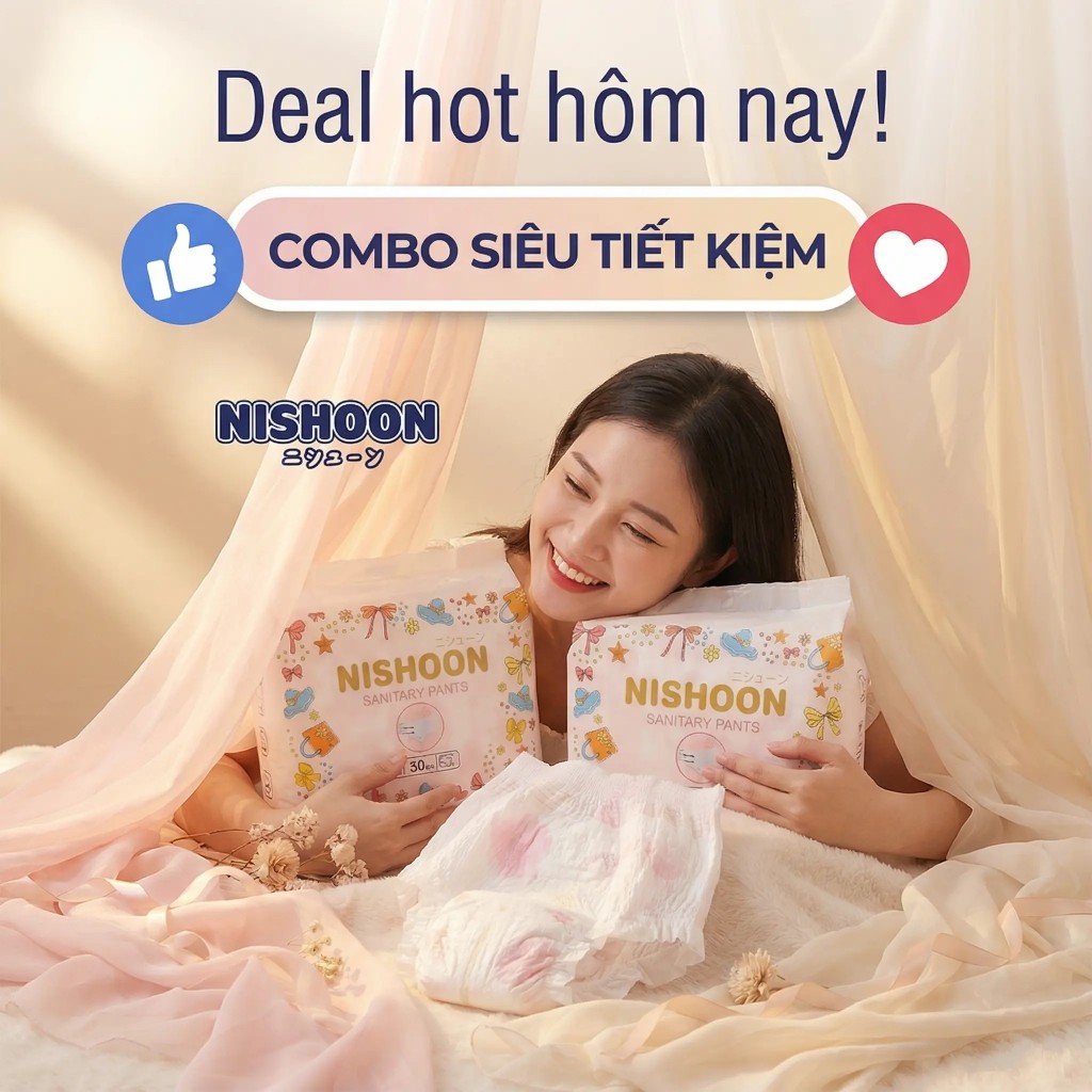 [100 miếng] NISHOON  Băng vệ sinh quần phụ nữ– Thấm hút tốt, khô thoáng, mềm mại cho da