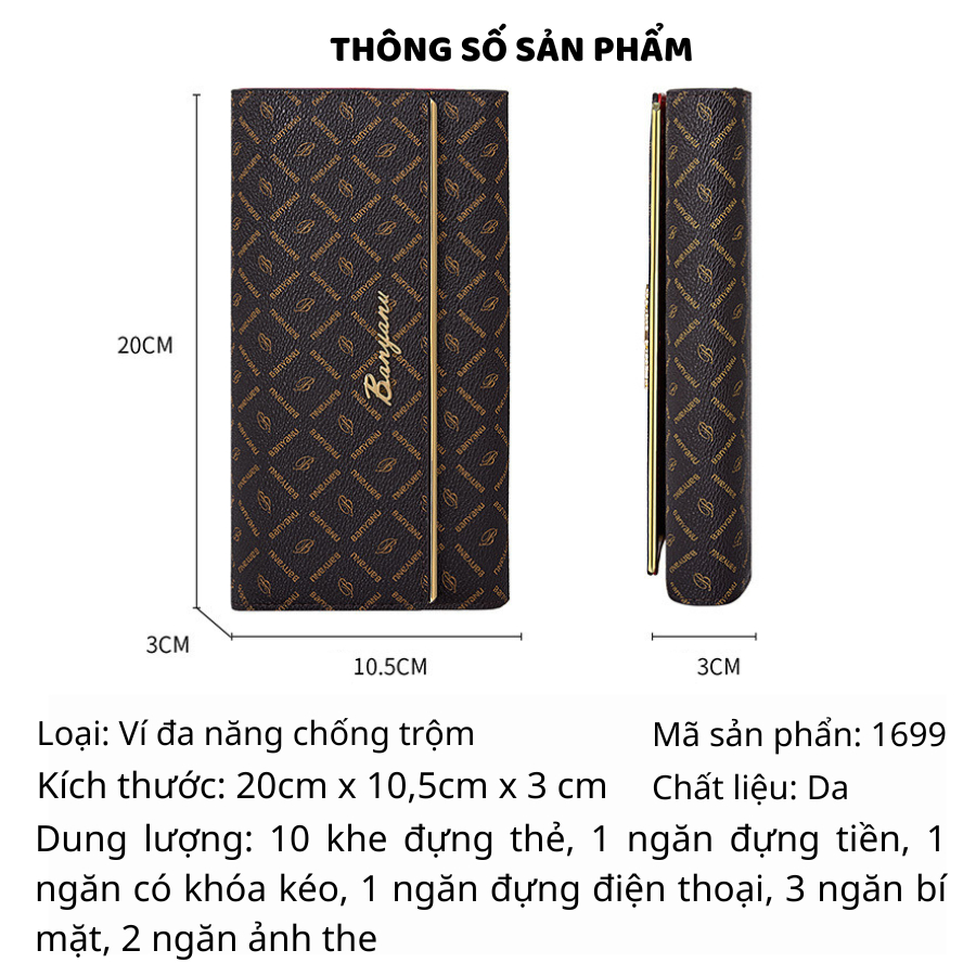 Ví nữ dài ví cầm tay nữ nhiều ngăn đựng tiền bóp tiền nữ da bà chính hãng BANYAN MSP-1699 có hộp làm quà tặng sinh nhật