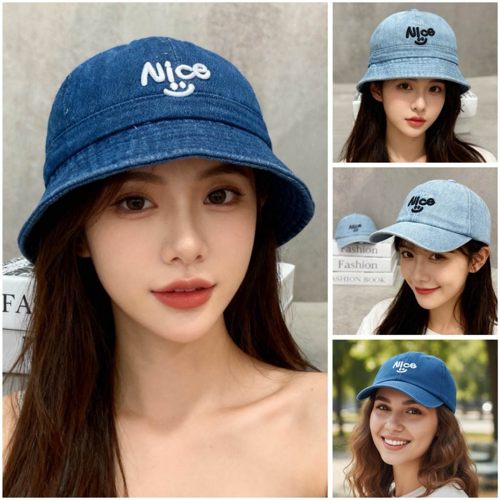 MŨ GIA ĐÌNH, NÓN CẶP JEAN CÓ QUAI DENIM NICE FREESIZE ( LOẠI 1 )