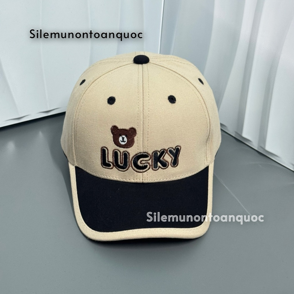 Mũ kết lucky cho bé 3-9 tuổi - Nón lưỡi trai phối màu thêu gấu lucky nhỏ siêu đẹp thời trang cho bé