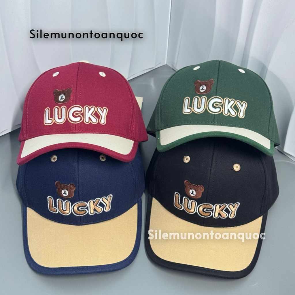 Mũ kết lucky cho bé 3-9 tuổi - Nón lưỡi trai phối màu thêu gấu lucky nhỏ siêu đẹp thời trang cho bé