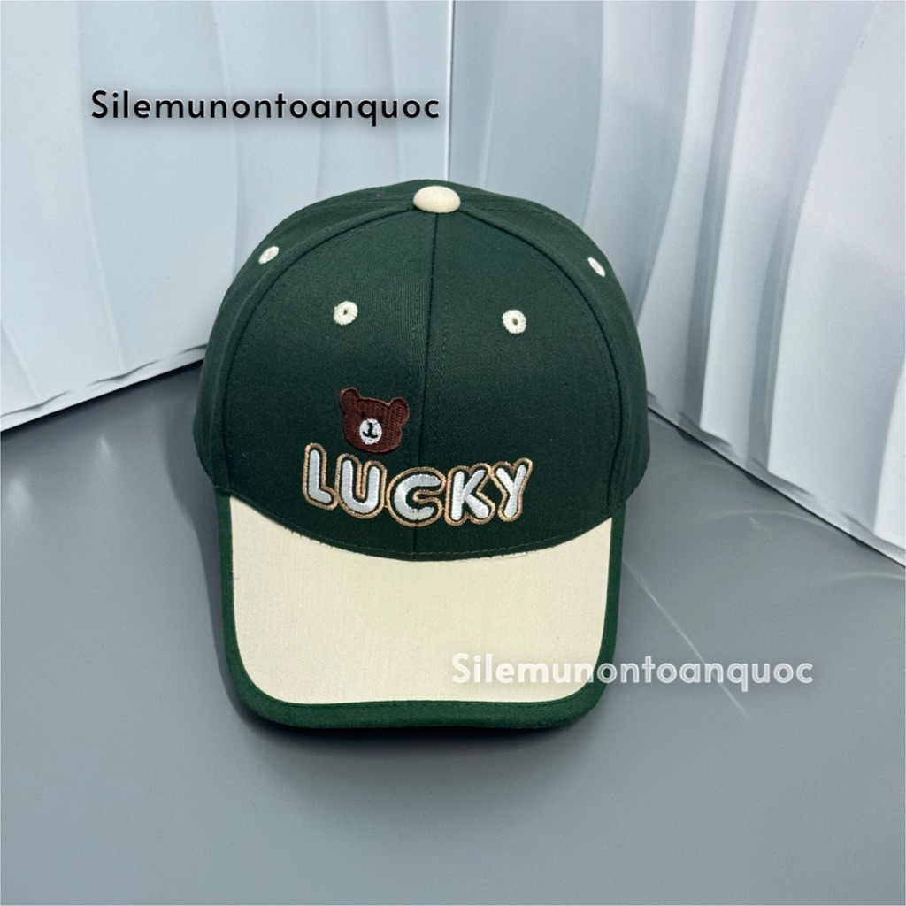 Mũ kết lucky cho bé 3-9 tuổi - Nón lưỡi trai phối màu thêu gấu lucky nhỏ siêu đẹp thời trang cho bé