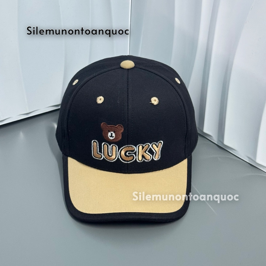 Mũ kết lucky cho bé 3-9 tuổi - Nón lưỡi trai phối màu thêu gấu lucky nhỏ siêu đẹp thời trang cho bé