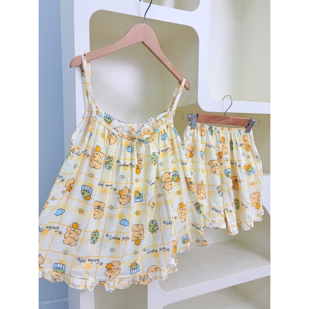 (CÓ BIGSIZE) Đồ bộ vải TOLE đồ ngủ hai dây nhiều họa tiết dễ thương (40-75kg)