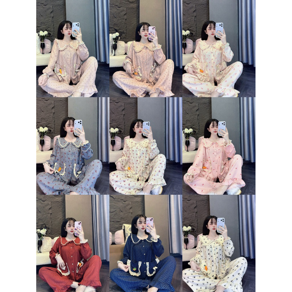 Bộ Đũi Vân Mây Thỏ Cà Rốt Tay Dài ( 40-62kg )