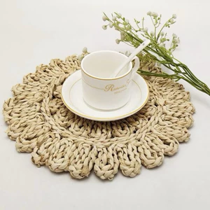 Thảm cói, tấm lót cói hình tròn đa dạng hoạ tiết để lót nồi , lót bình hoa decor trang trí