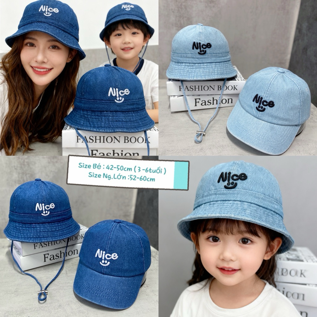 MŨ GIA ĐÌNH, NÓN CẶP JEAN CÓ QUAI DENIM NICE FREESIZE ( LOẠI 1 )