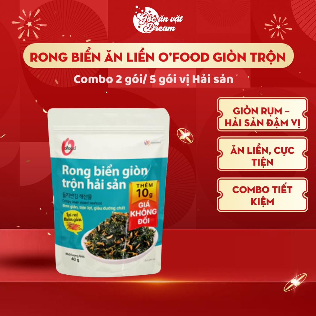 Rong Biển O’Food Ăn Liền Trộn Cơm, Rong Biển Giòn Vị Hải Sản/trộn gia vị/vị khô gà/nguyên bản - Ăn Vặt Ngon Tiện Lợi