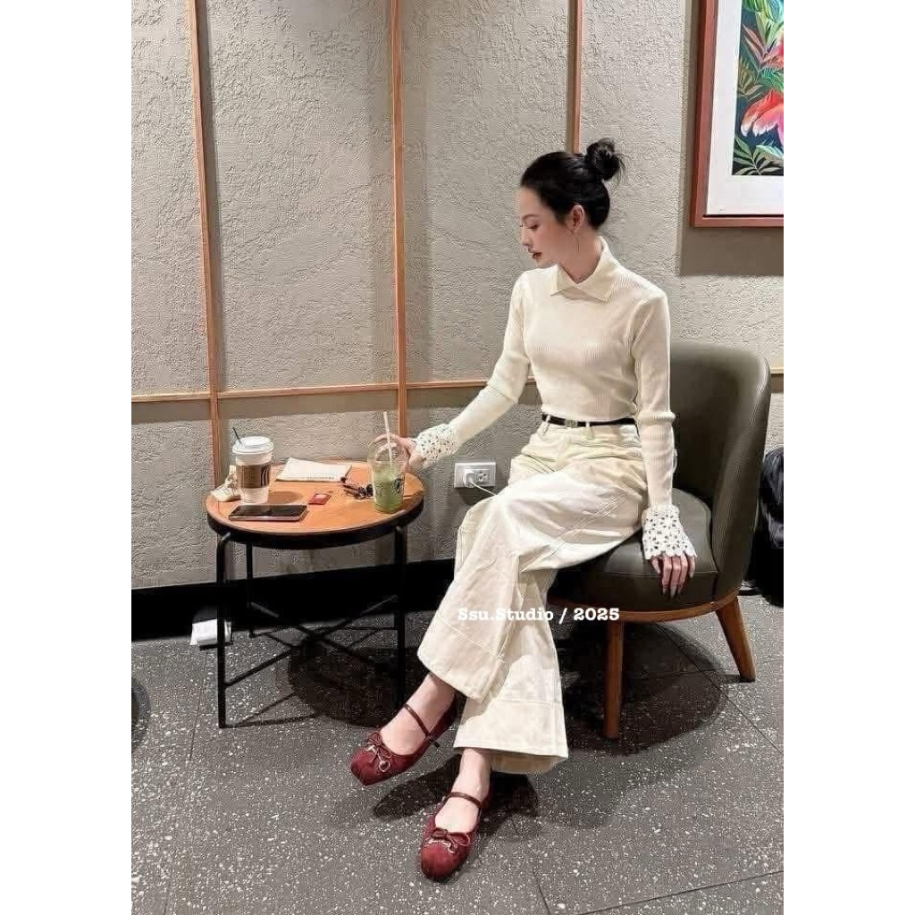 Ssu.Studio// ÁO LEN MỎNG POLO TAY REN XIU XINH HÀNH Qcl1