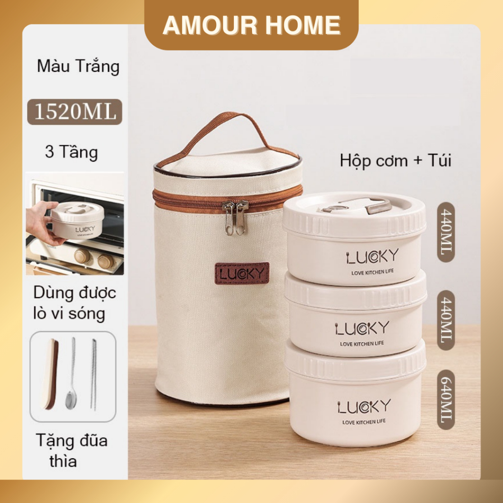 [TẶNG TÚI + ĐŨA THÌA] Hộp Đựng Cơm Giữ Nhiệt 3 Tầng – Dùng Được Lò Vi Sóng, Cơm Văn Phòng Cách Nhiệt
