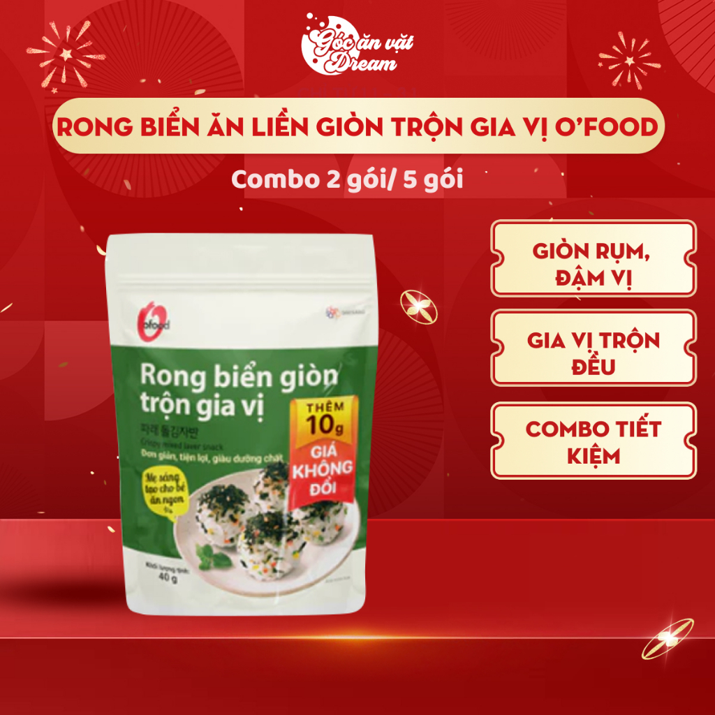 Rong Biển O’Food Trộn Gia Vị, Rong Biển Trộn Cơm Giòn Ngon Ăn Liền, Combo 2 và 5 Gói